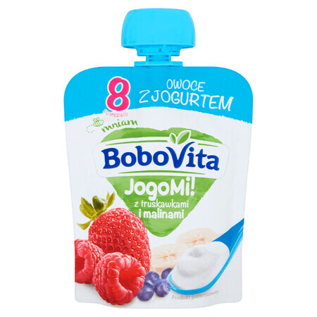 BoboVita JogoMi! Fructe cu iaurt în tub, căpșuni, zmeură, 80 g