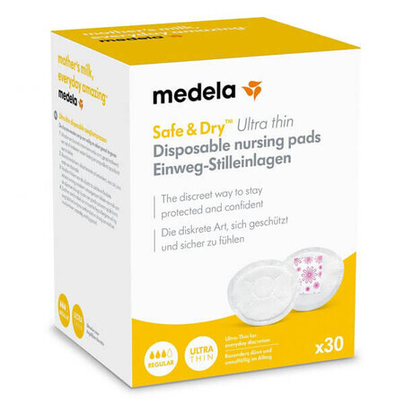 Medela, coussinets d'allaitement jetables, super fins, Safe &amp; Dry, 30 pièces