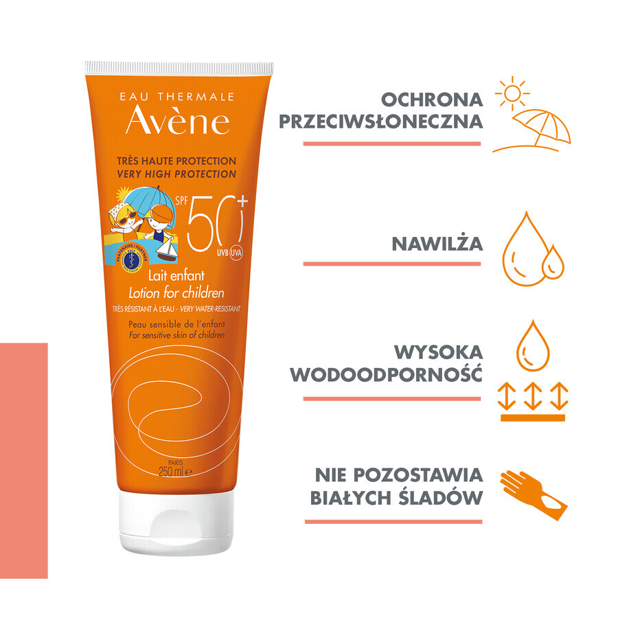 Avène Sun, Lait de protection visage et corps pour enfants, peaux sensibles, SPF50+, 250 ml