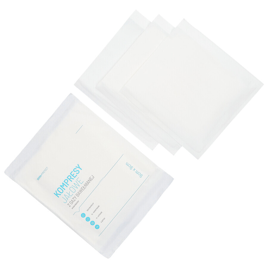 SEMA Protect, sterile gauze pads, 17 threads, 12 layers, 9 cm x 9 cm, 3 pieces