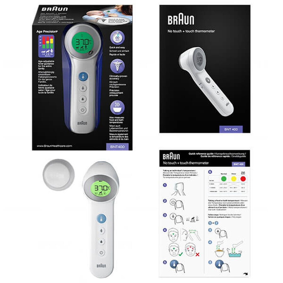 Braun BNT 400 5-in-1 non-contact forehead thermometer with Age Precision, white