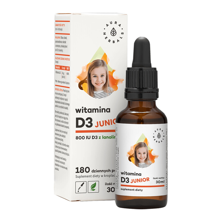 Aura Herbals, Vitamine D3 Junior 800 UI, gouttes, 30 ml