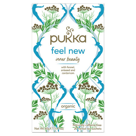 Pukka Feel New Organic, tisane de fruits et d'herbes, anis, fenouil et cardamome, 2 g x 20 sachets