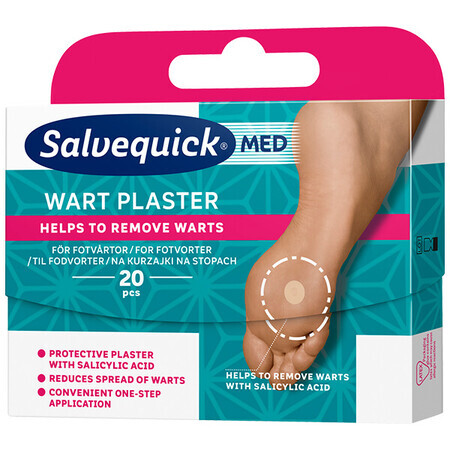 Salvequick Med Wart Patch, pour les verrues, avec de l'acide salicylique, 20 pièces