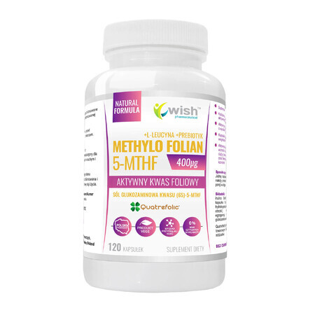 Wish Methyl Folate 5-MTHF 400 μg, acide folique actif, 120 gélules végétales