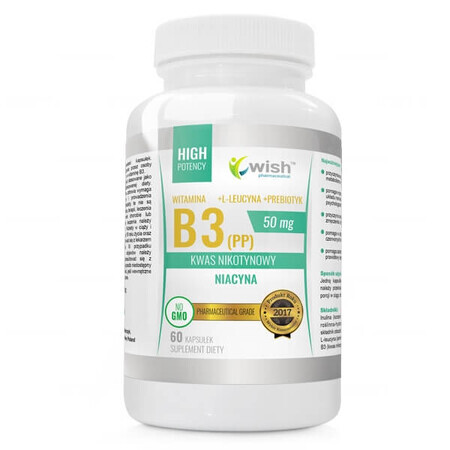 Wish, Vitamin B3 50 mg + L-Leucin + Präbiotikum, 60 Kapseln