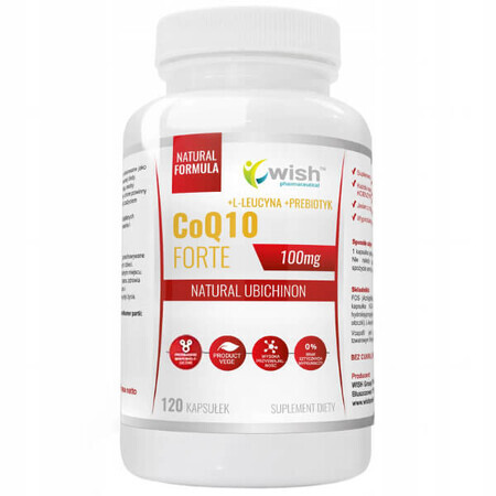 Wish CoQ10 Forte 100 mg, ubiquinone + L-leucine + prébiotique, 120 gélules