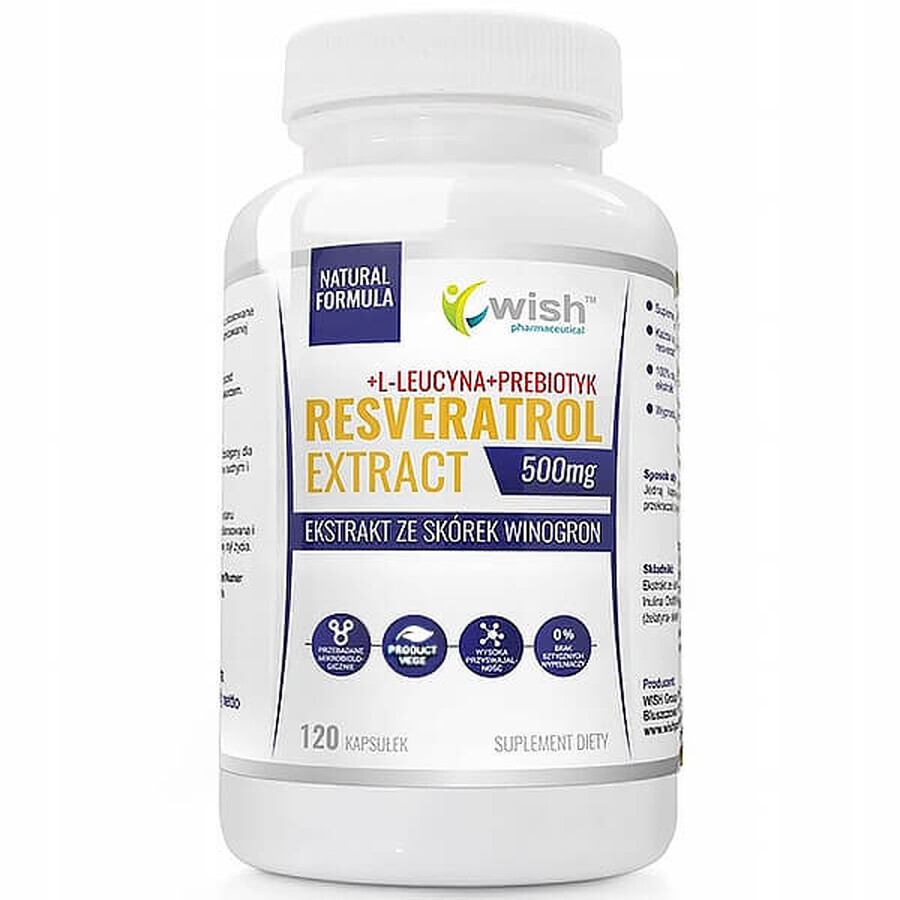 Wish Resveratrol Extract 500 mg, extrait de peau de raisin, 120 gélules