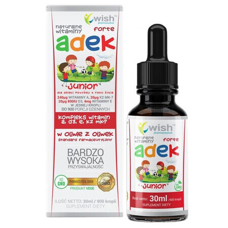 Wish Vitamine naturale ADEK Junior Forte, picături pentru copii peste 4 ani, 30 ml