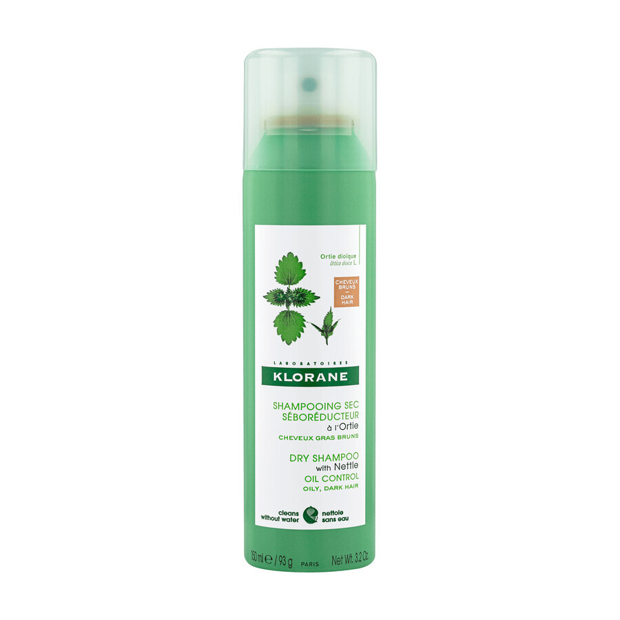 Klorane, shampoo secco all'ortica per capelli scuri e grassi, 150 ml