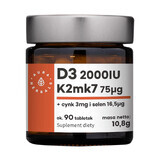 Aura Herbals D3 2000 UI K2MK7 75 µg + zinc + seleniu, 90 comprimate