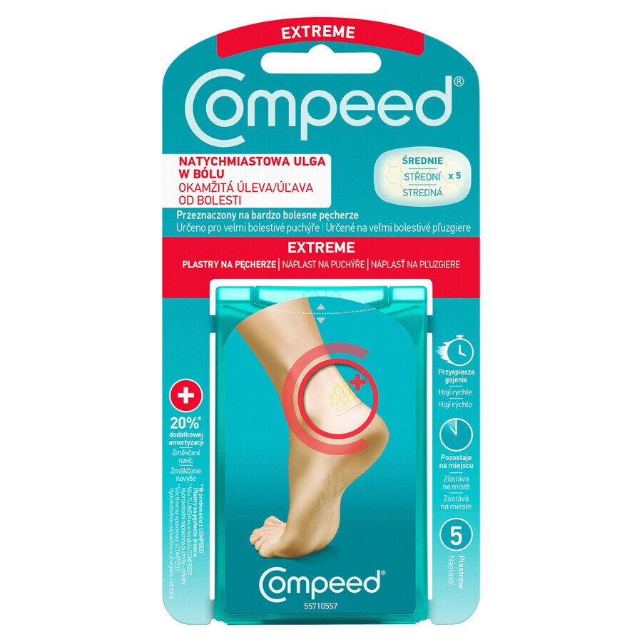 Compeed, pansements pour ampoules talonnières actives, hydrocolloïde, moyen, 5 pièces