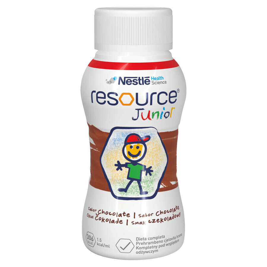 Resource Junior, préparation nutritionnelle à partir de 1 an, goût chocolat, 4 x 200 ml