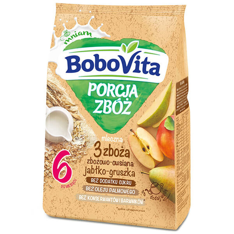 BoboVita Porcja Zbóż cereal porridge 3 cereals, apples and pears, dairy, no added sugar, after 6 months, 210 g