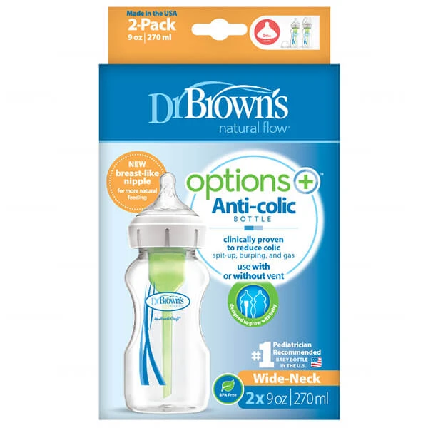 Dr Brown's Options+, biberon anti-colique, à col large, avec tétine, 2 x 270 ml view 2