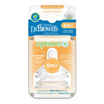 Dr Brown's Options+ Silicone Wide Neck Baby Bottle Teat Level 3 Natural Flow From 6 Months 2 Pack