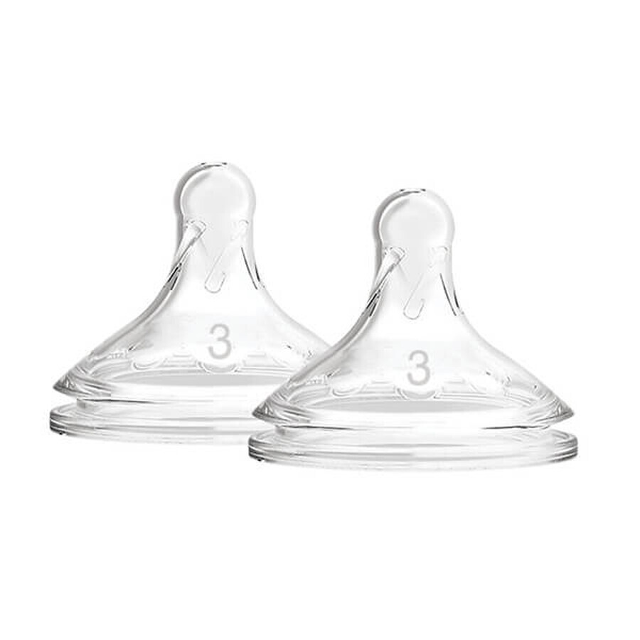 Dr Brown's Options+ Silicone Wide Neck Baby Bottle Teat Level 3 Natural Flow From 6 Months 2 Pack