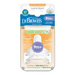 Dr Brown's Options+ Silicone Wide Neck Baby Bottle Teat Level 4 Natural Flow From 9 Months 2 Pack