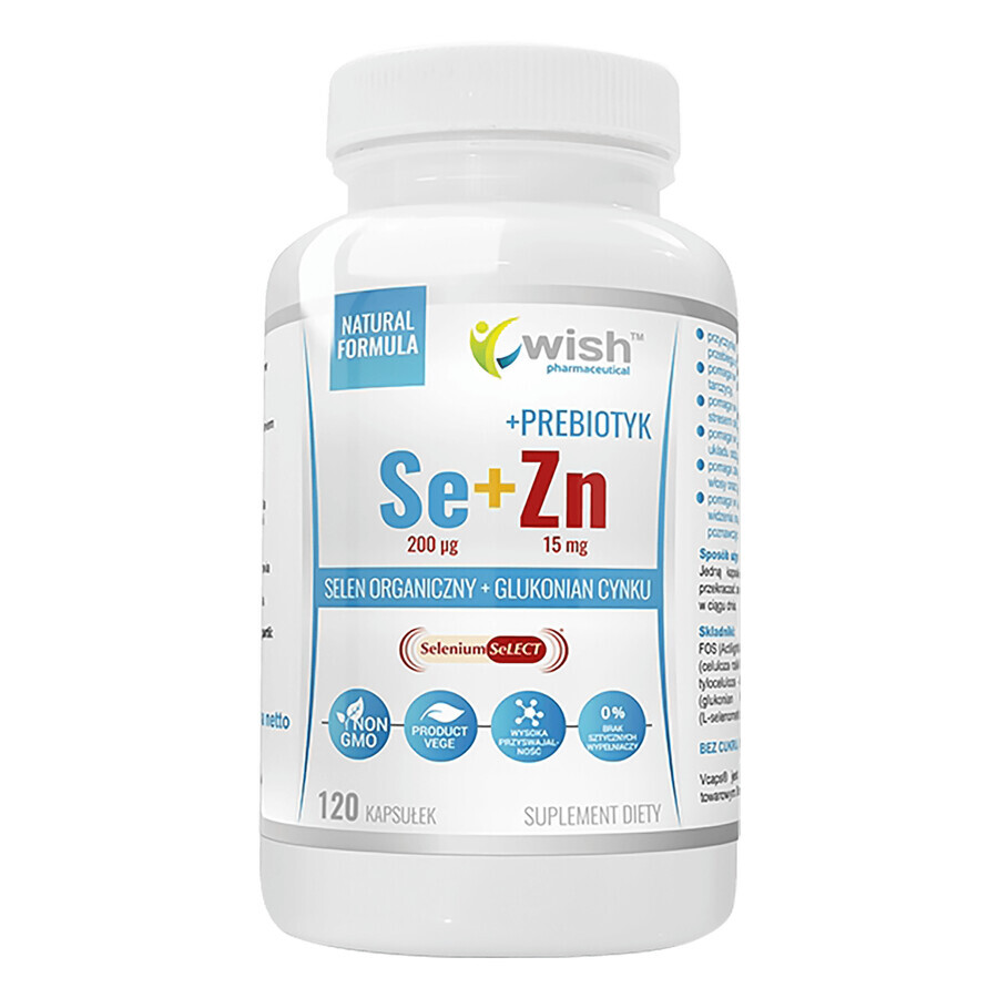 Wish, Organisches Selen 200 µg + Zinkgluconat 15 mg + Präbiotikum, 120 Kapseln