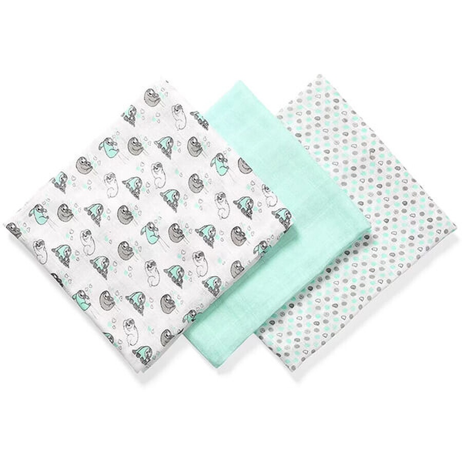 BabyOno, couche en bambou, menthe, 70 x 70 cm, 3 pcs