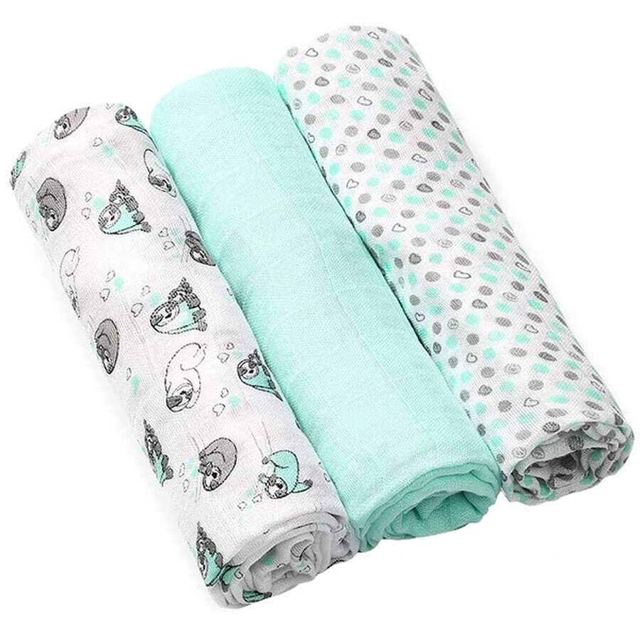 BabyOno, couche en bambou, menthe, 70 x 70 cm, 3 pcs