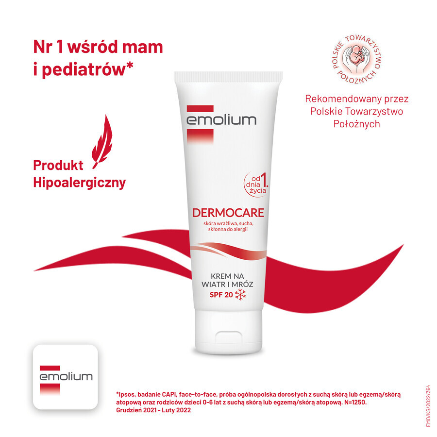 Emolium Dermocare, crème contre le vent et le gel, dès le premier jour, SPF 20, 75 ml