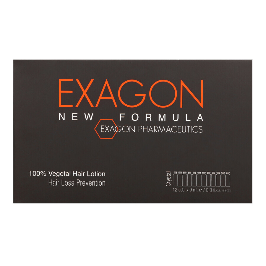 Exagon New Formula, traitement de la chute des cheveux, ampoules, 12 x 9 ml