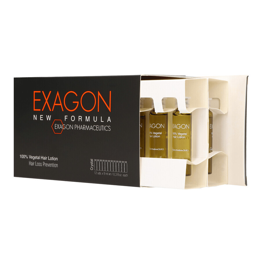 Exagon New Formula, traitement de la chute des cheveux, ampoules, 12 x 9 ml