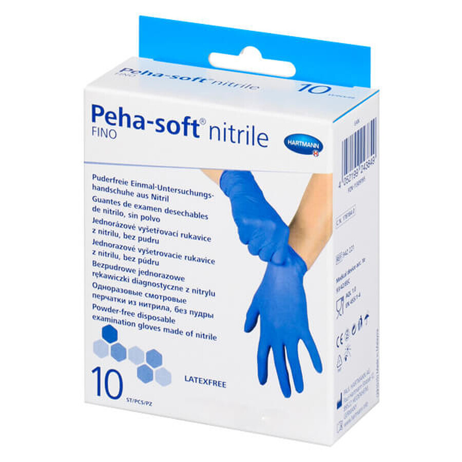 Peha-soft nitrile fino, gants en nitrile, non stériles, non poudrés, bleus, taille S, 10 pièces