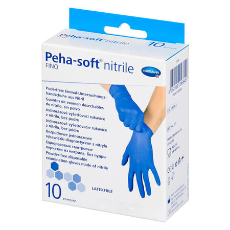 Peha-soft nitrile fino, nitrile gloves, non-sterile, powder-free, blue, size M, 10 pieces