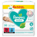 Pampers Sensitive, toallitas húmedas, 4 x 52 piezas