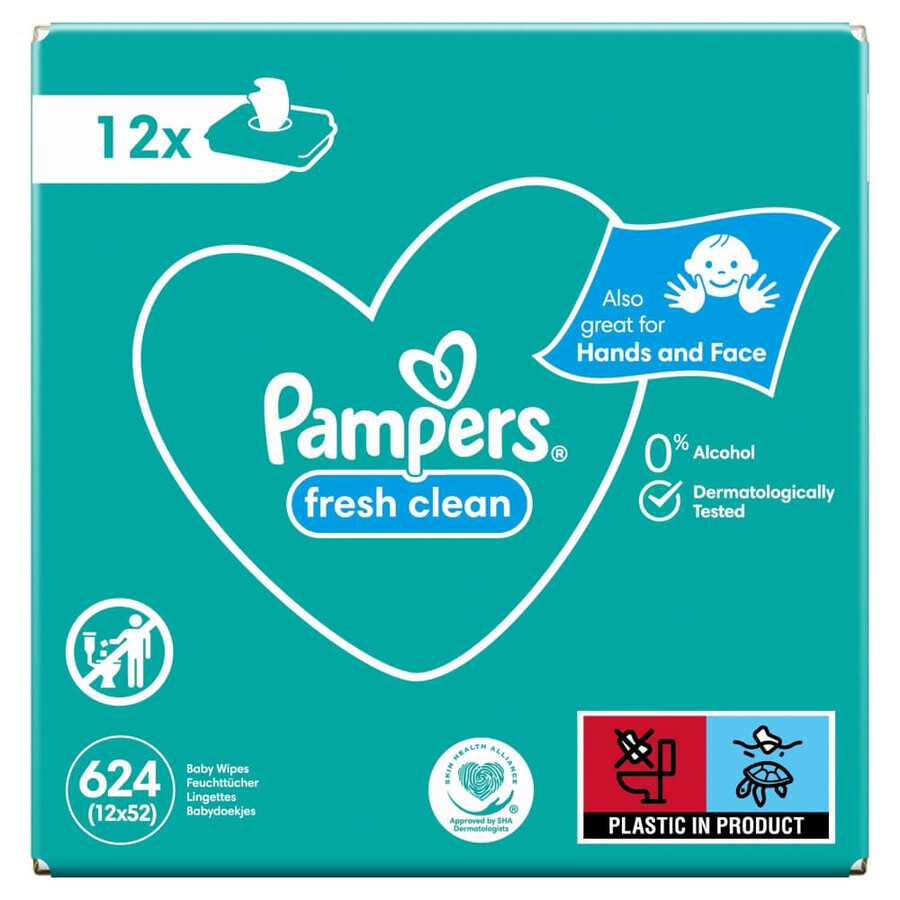 Pampers Fresh Clean, vochtige doekjes, 12 x 52 st.