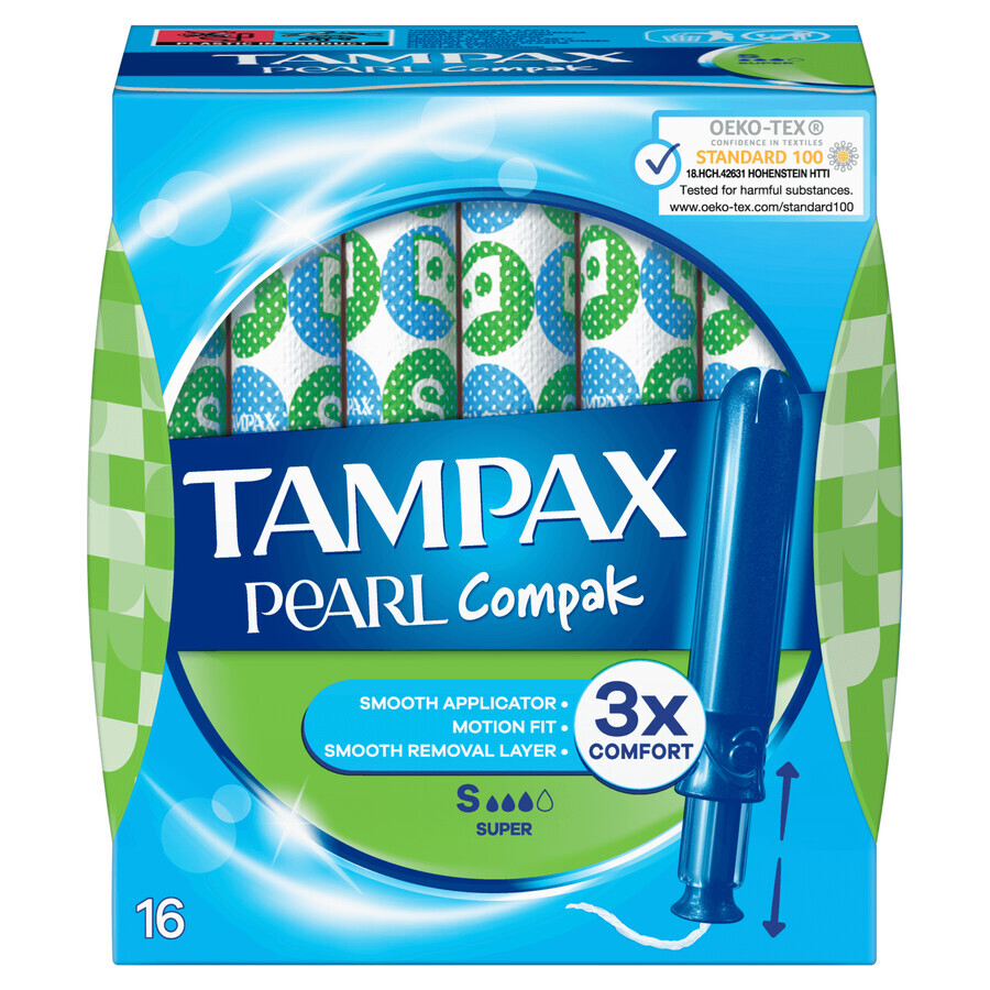 Tampax Compak Pearl, assorbenti igienici con applicatore, Super, 16 pz.