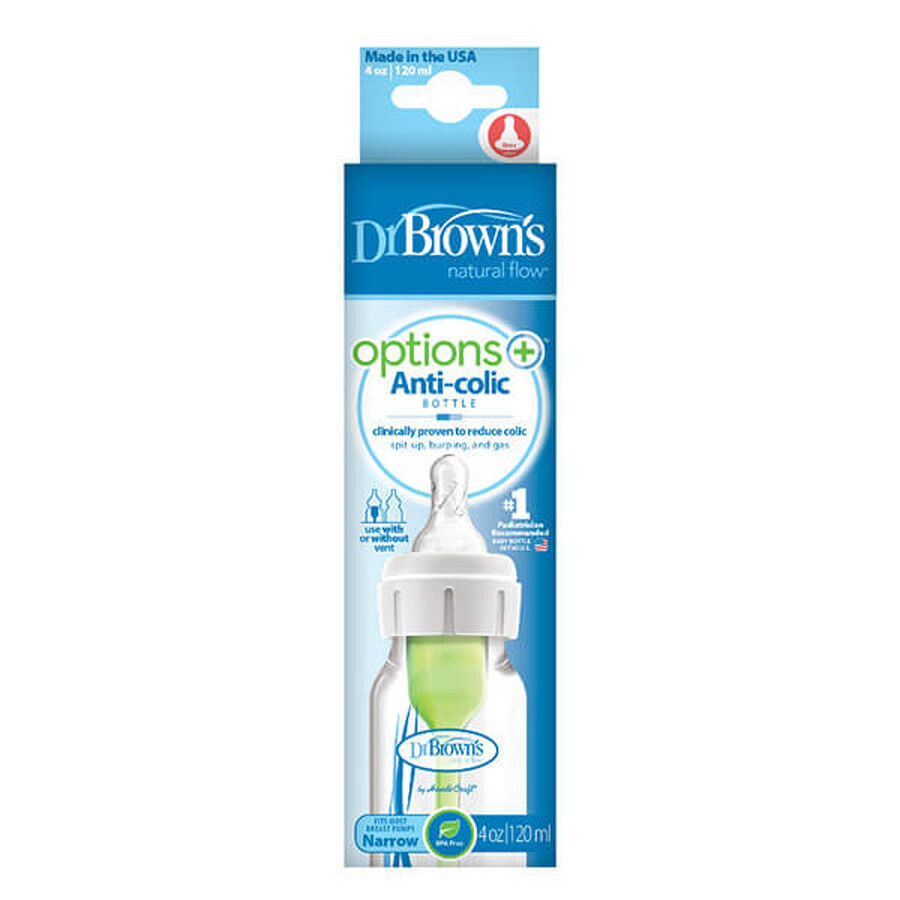 Dr Brown's, biberon anti-colique standard Options + col étroit, avec tétine 0m+, 120 ml