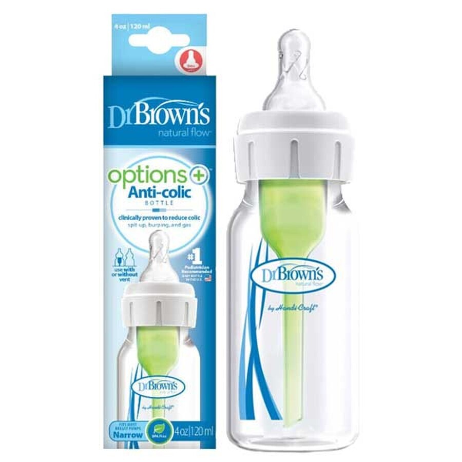 Dr Brown's, biberon anti-colique standard Options + col étroit, avec tétine 0m+, 120 ml