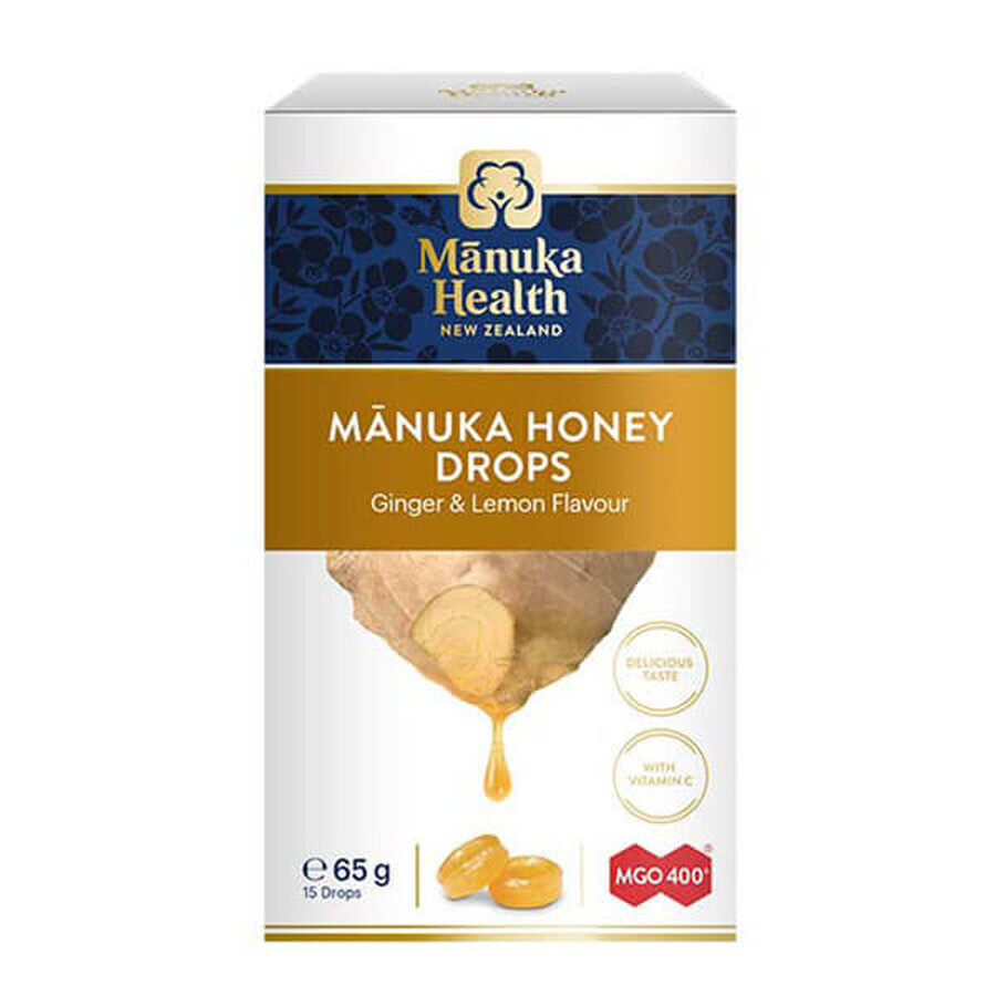 Manuka Health Manuka Candy MGOM400 + Honey and Vitamin C Ginger Lemon Flavor 15 Pieces