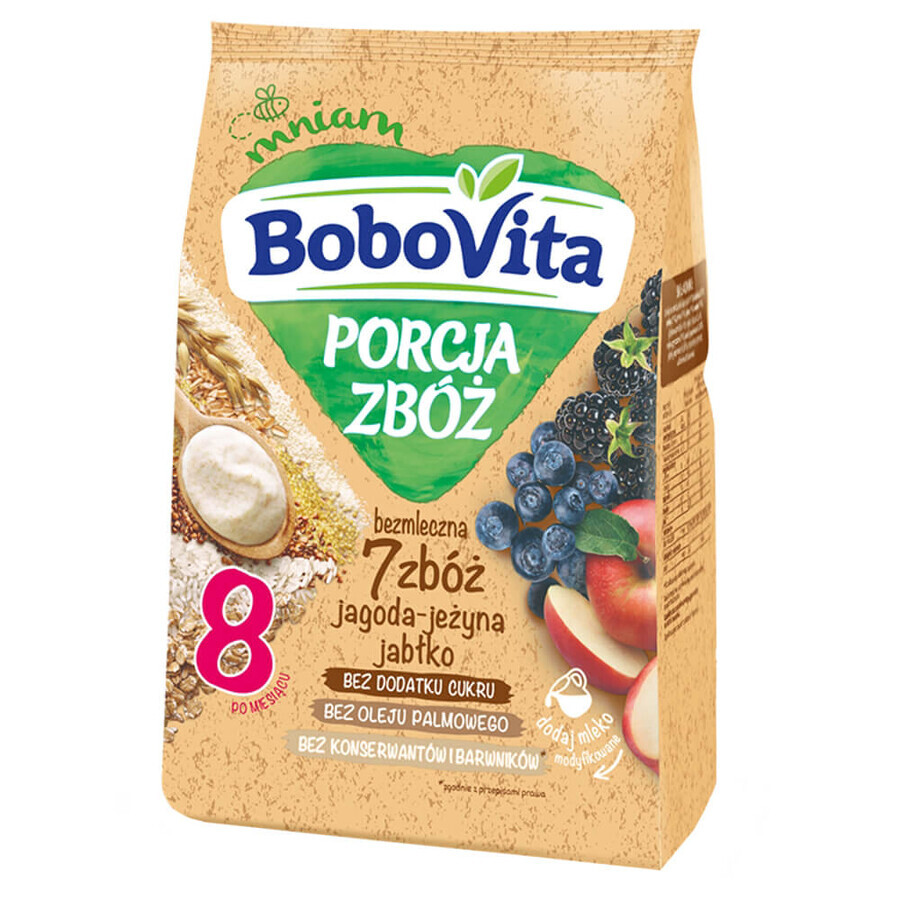 BoboVita Porcja Zbóż Porridge 7 céréales, myrtille, mûre, pomme, sans produits laitiers, sans sucre ajouté, après 8 mois, 170 g