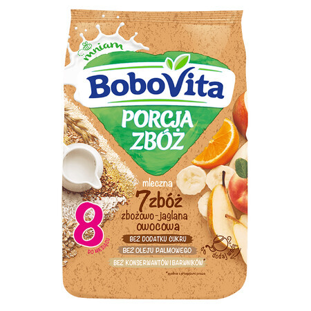 BoboVita Porcja Zbóż cereal-egg porridge 7 cereals, fruit, milk, no added sugar, after 8 months, 210 g