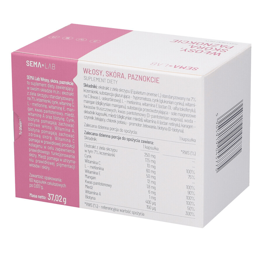 SEMA Lab Hair, skin, nails, 60 cellulose capsules