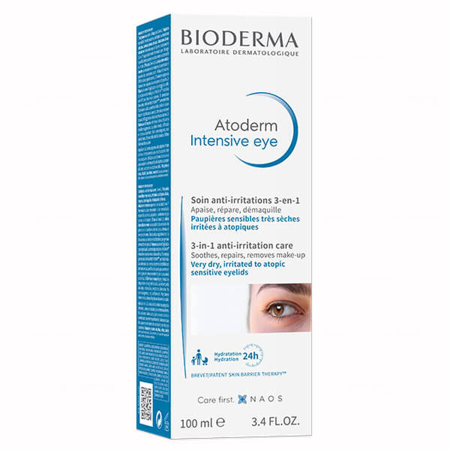 Bioderma Atoderm Intensive Eye, soin 3-en-1 pour la peau irritée des paupières, 100 ml