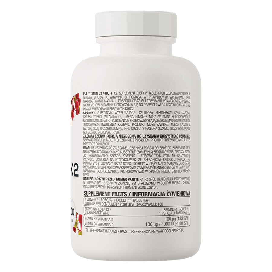 OstroVit Vitamine D3 4000 + K2, 100 comprimés