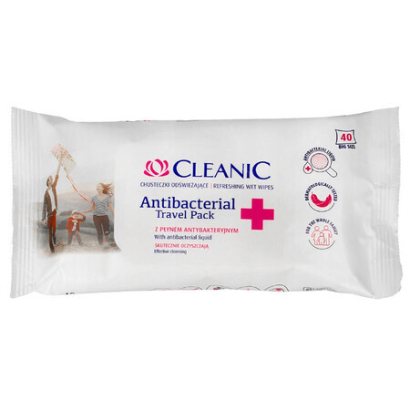 Cleanic Antibacterial, lingettes rafraîchissantes avec liquide antibactérien, 40 pièces