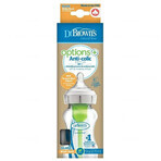 Dr Brown's Options+, biberon anti-colique, verre, col large, avec tétine, niveau 1, 0-3 mois, 270 ml