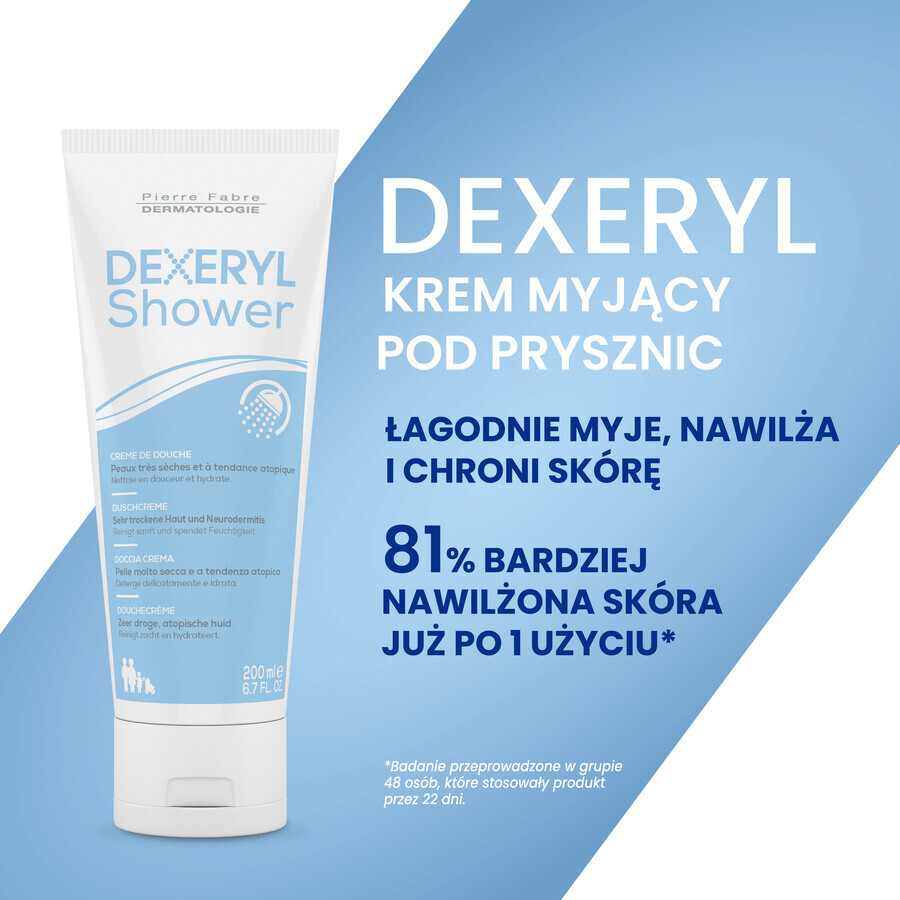 Dexeryl, Douche, crème nettoyante pour bébés, enfants et adultes, peaux très sèches et atopiques, 200 ml