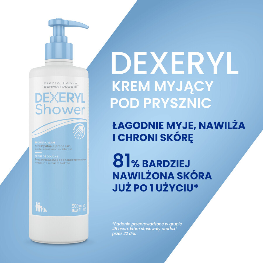 Dexeryl, Douche, crème nettoyante pour bébés, enfants et adultes, peaux très sèches et atopiques, 500 ml