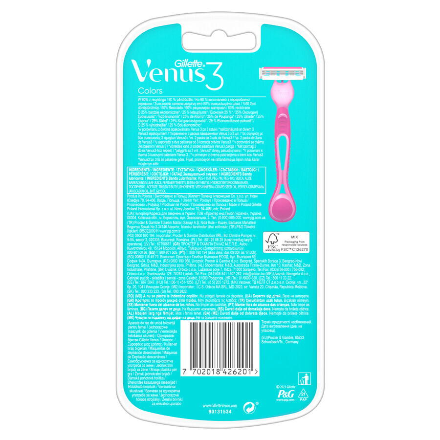 Gillette Venus 3, rasoir pour femmes, jetable, 6 pièces