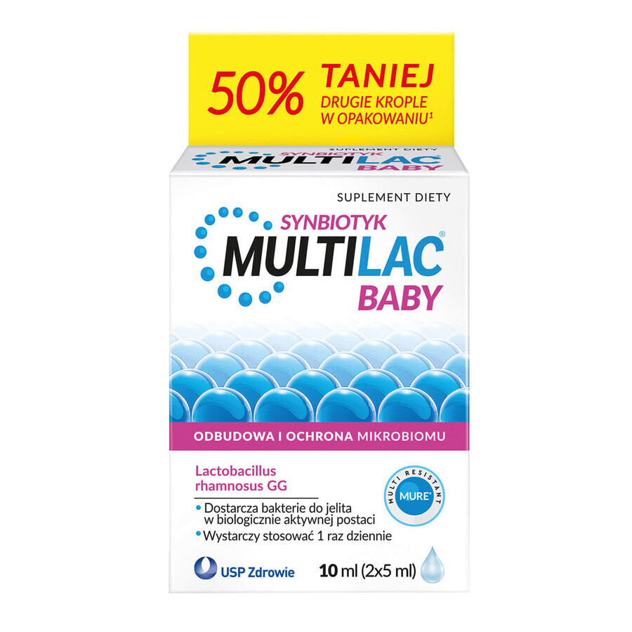 Multilac Baby Synbiotic, gouttes pour les enfants à partir de 2 mois, 2 x 5 ml