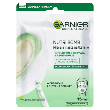 Garnier Skin Naturals Nutri Bomb, voedend en heropbouwend stoffenmasker met amandelmelk, 1 stuk