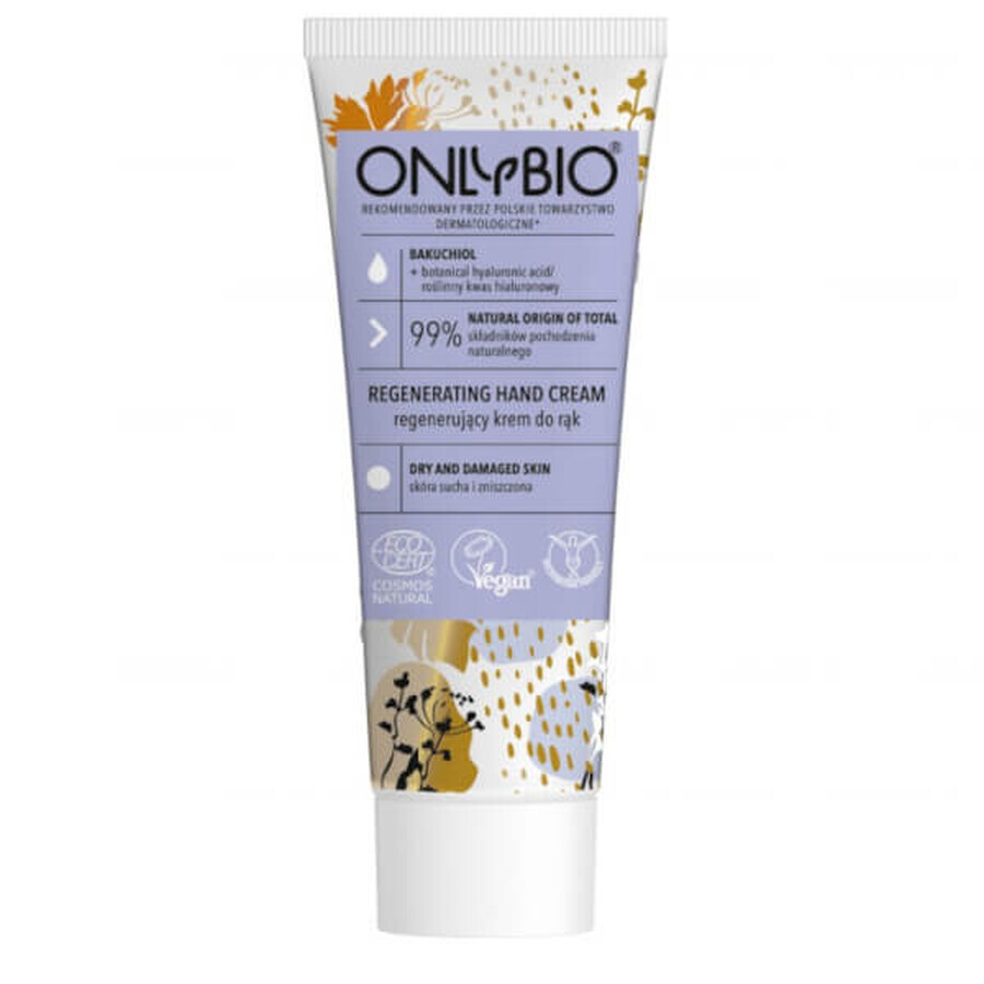 OnlyBio, crème régénérante pour les mains, bacuchiol + acide hyaluronique végétal, 75 ml