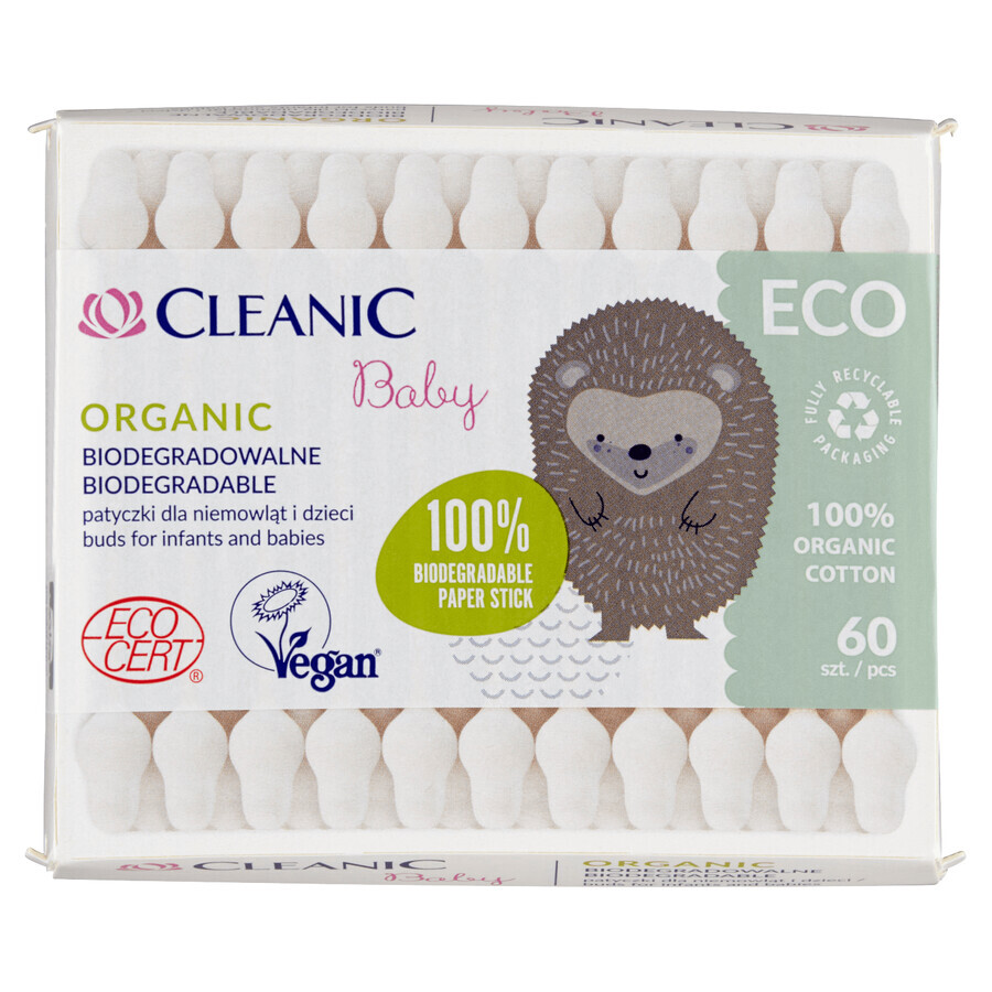 Cleanic Eco Baby Organic, coton-tige pour bébés et enfants, 60 pièces